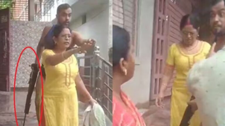 नाली के पानी पर भिड़े पड़ोसी, दरोगा के बेटे ने तानी राइफल- VIDEO देख लोगों के उड़े होश